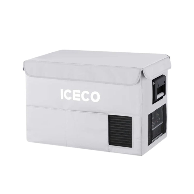 ICECO two-piece insulated protective cover on a VL45ProS portable fridge, gray