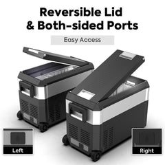 ICECO JP40 Pro reversible lid opening from the left or the right, with ports on both ends