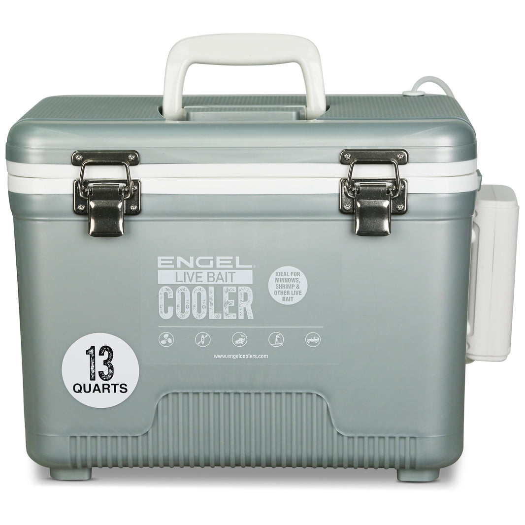 Engel 13 Qt Live Bait Pro Cooler, AP3 Rechargeable Aerator - Silver