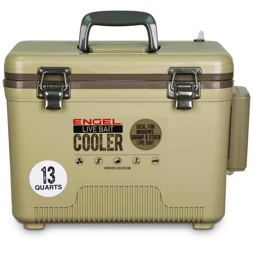 Engel 13 Qt Live Bait Pro Cooler, AP3 Rechargeable Aerator - Tan