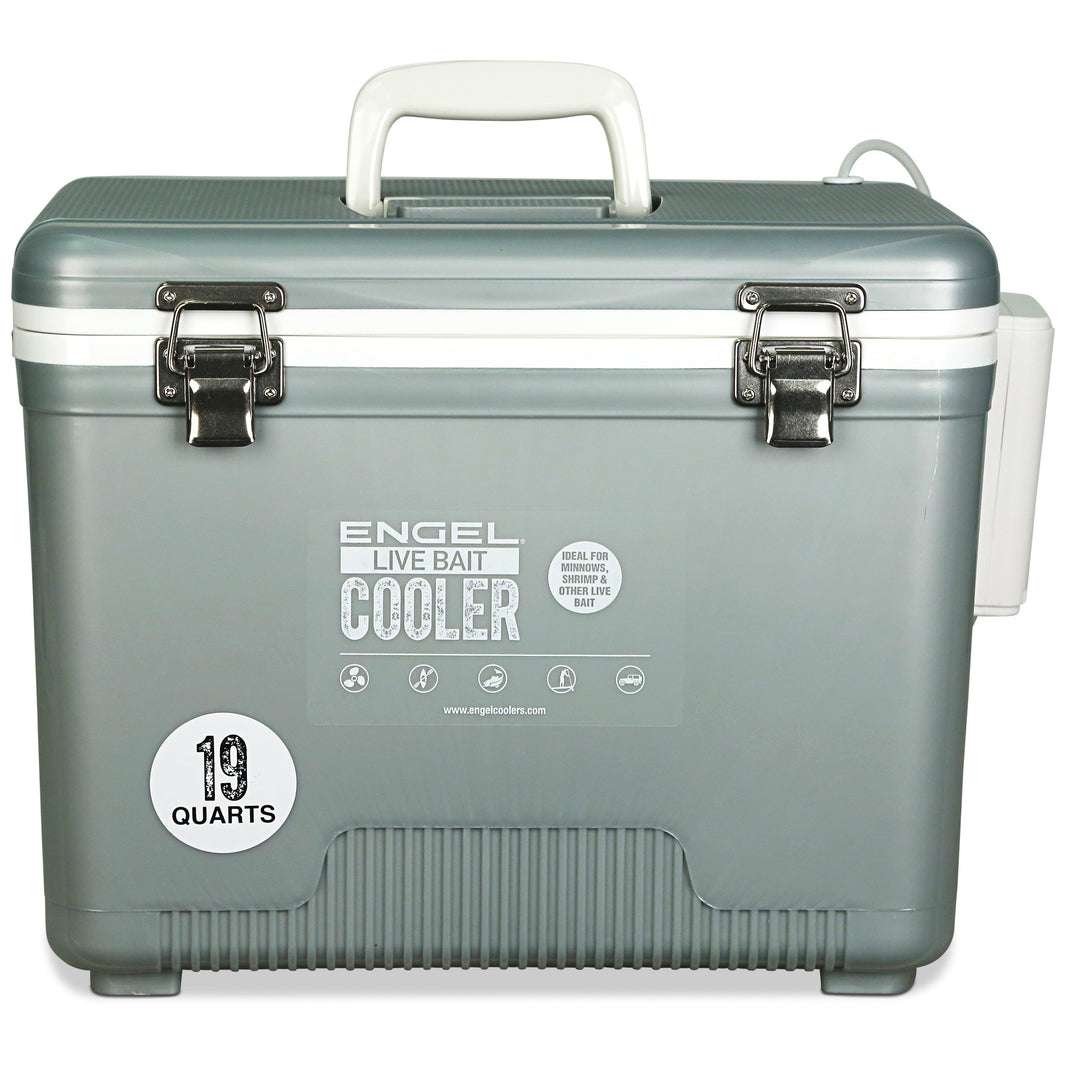 Engel 19 Qt Live Bait Pro Cooler, AP3 Rechargeable Aerator - Silver