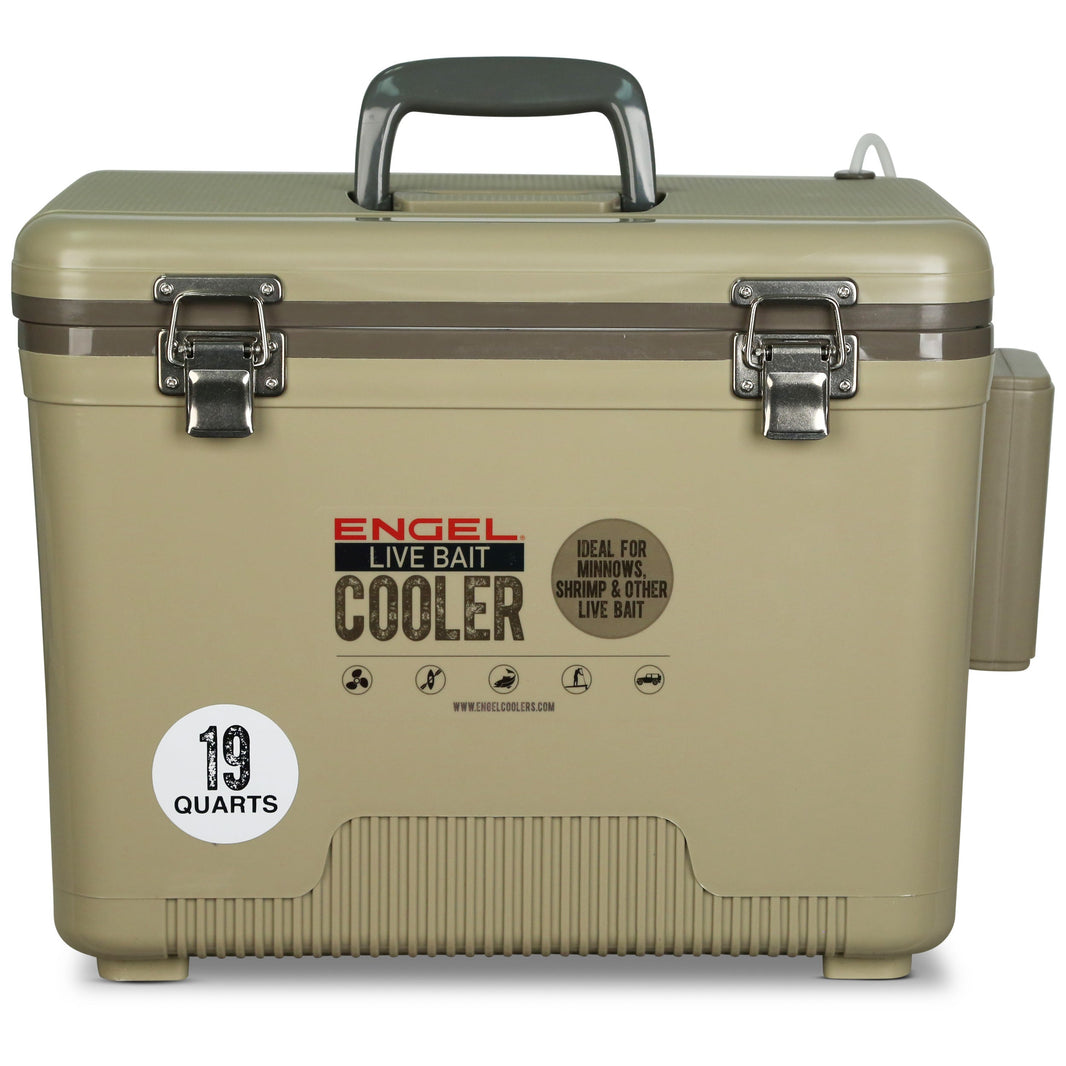 Engel 19 Qt Live Bait Pro Cooler, AP3 Rechargeable Aerator - Tan