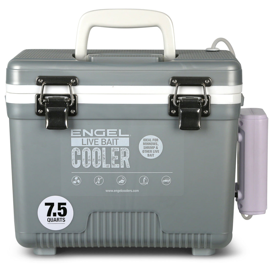 Engel 7.5 Qt Live Bait Pro Cooler, AP3 Rechargeable Aerator - Silver