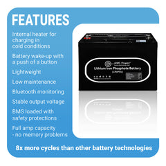AIMS Power 12V 104Ah LiFePO4 Battery, Bluetooth, Heated, Wake-Up - view 3