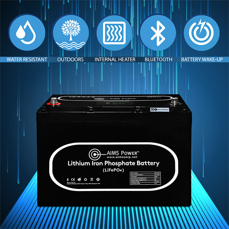 AIMS Power 12V 104Ah LiFePO4 Battery, Bluetooth, Heated, Wake-Up - view 2