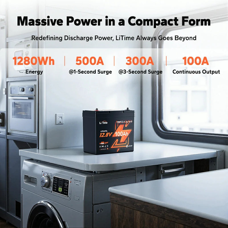 LiTime 12V 100Ah Xtra-Mini Bluetooth LiFePO4 Battery