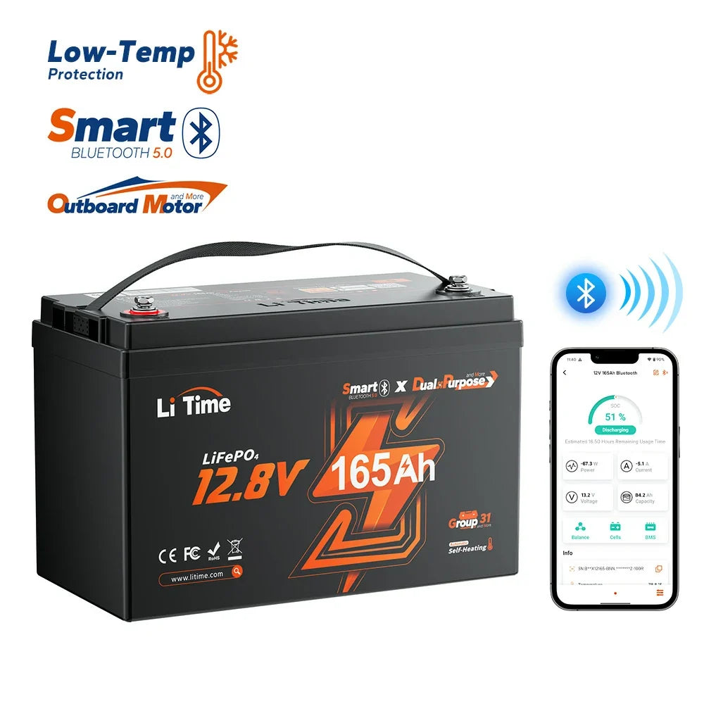 LiTime 12V 165Ah 1200 CCA Dual Purpose Self-Heating Lithium Battery
