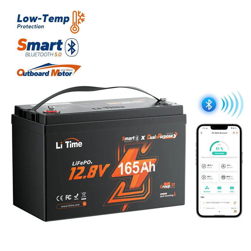 LiTime 12V 165Ah 1200 CCA Dual Purpose Self-Heating Lithium Battery
