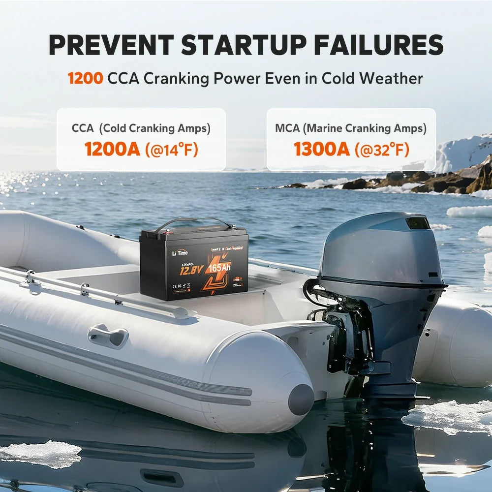 LiTime 12V 165Ah 1200 CCA Dual Purpose Self-Heating Lithium Battery