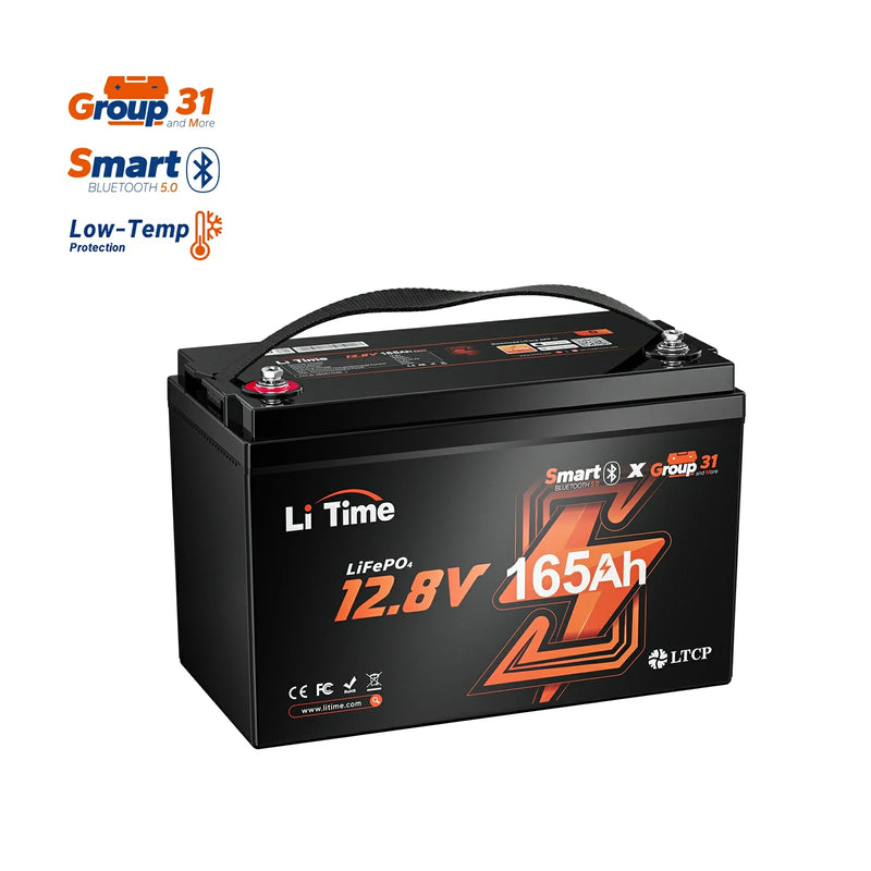 LiTime 12V 165Ah Bluetooth LiFePO4 Deep Cycle Battery for RV & Marine