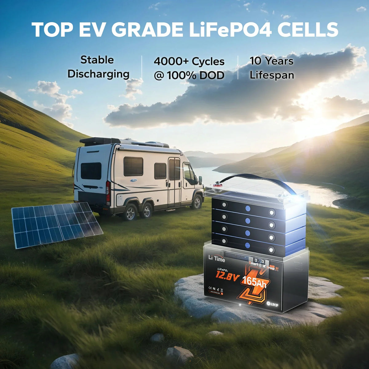 LiTime 12V 165Ah Bluetooth LiFePO4 Deep Cycle Battery for RV & Marine
