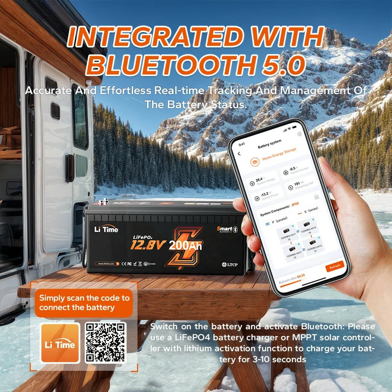 LiTime 12V 200Ah Bluetooth LiFePO4 Battery for RV & Marine