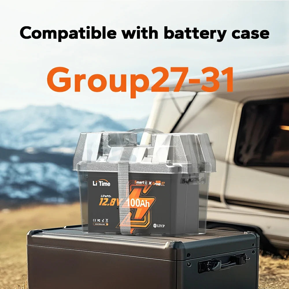 LiTime 12V 100Ah Group 27 Bluetooth LiFePO4 Deep Cycle Battery