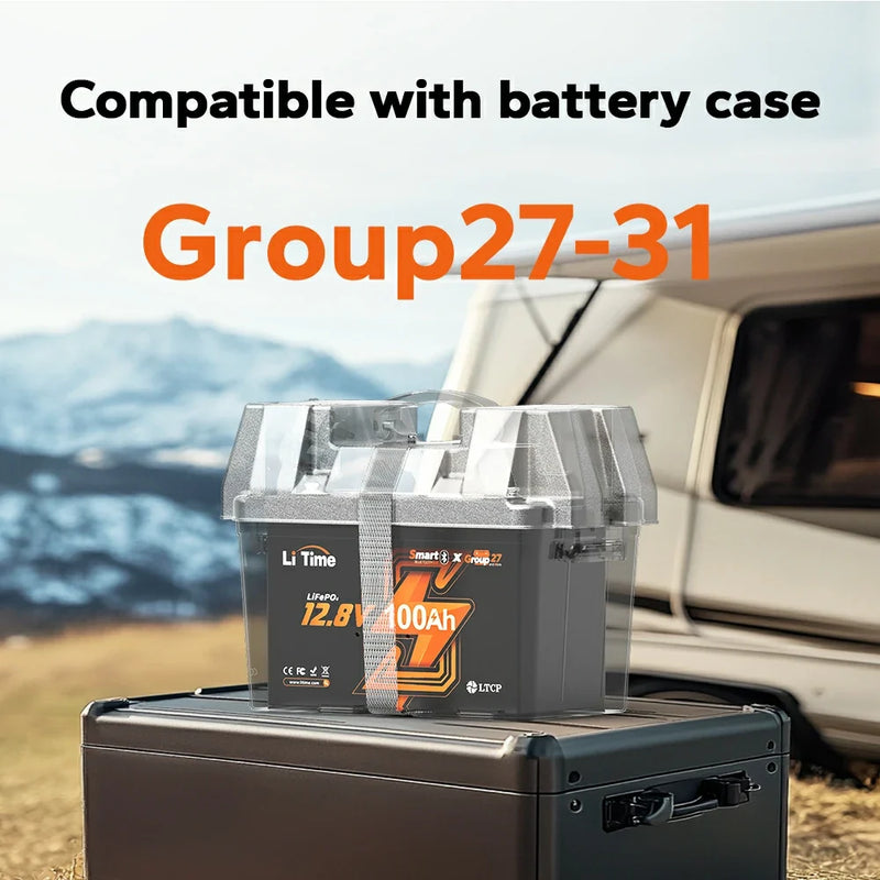 LiTime 12V 100Ah Group 27 Bluetooth LiFePO4 Deep Cycle Battery