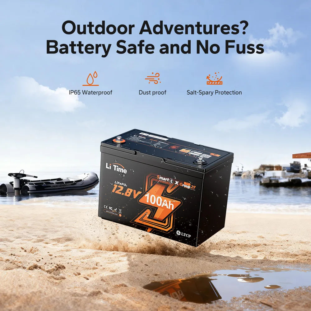 LiTime 12V 100Ah Group 27 Bluetooth LiFePO4 Deep Cycle Battery