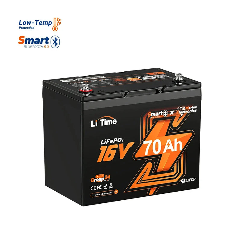 LiTime 16V 70Ah Bluetooth LiFePO4 Fish Finder Battery