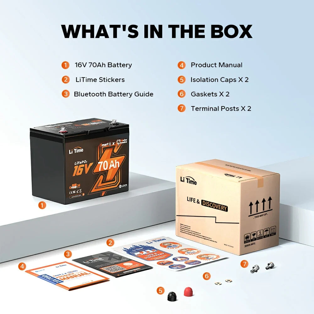 LiTime 16V 70Ah Bluetooth LiFePO4 Fish Finder Battery