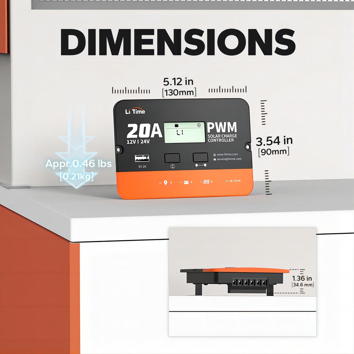LiTime 20A 12V/24V PWM Solar Charge Controller