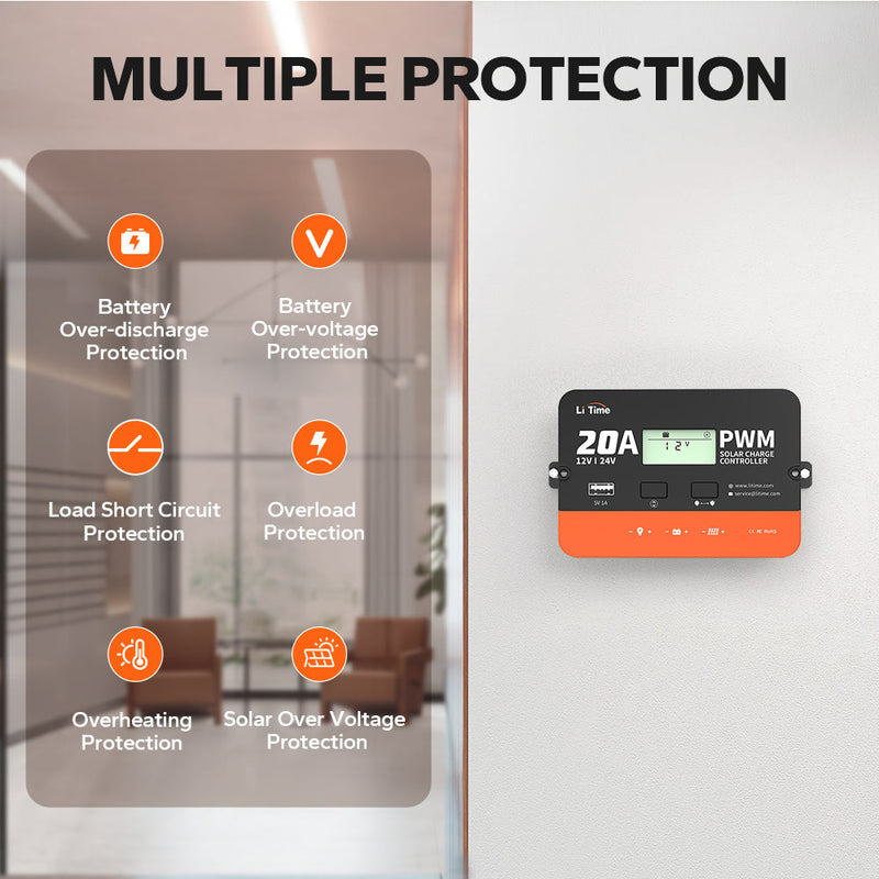 LiTime 20A 12V/24V PWM Solar Charge Controller