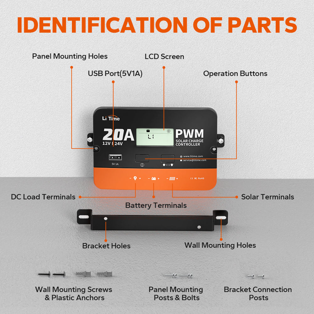 LiTime 20A 12V/24V PWM Solar Charge Controller