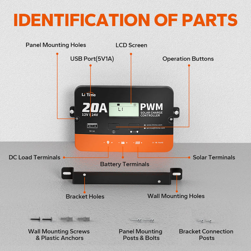 LiTime 20A 12V/24V PWM Solar Charge Controller