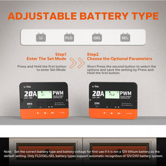 LiTime 20A 12V/24V PWM Solar Charge Controller