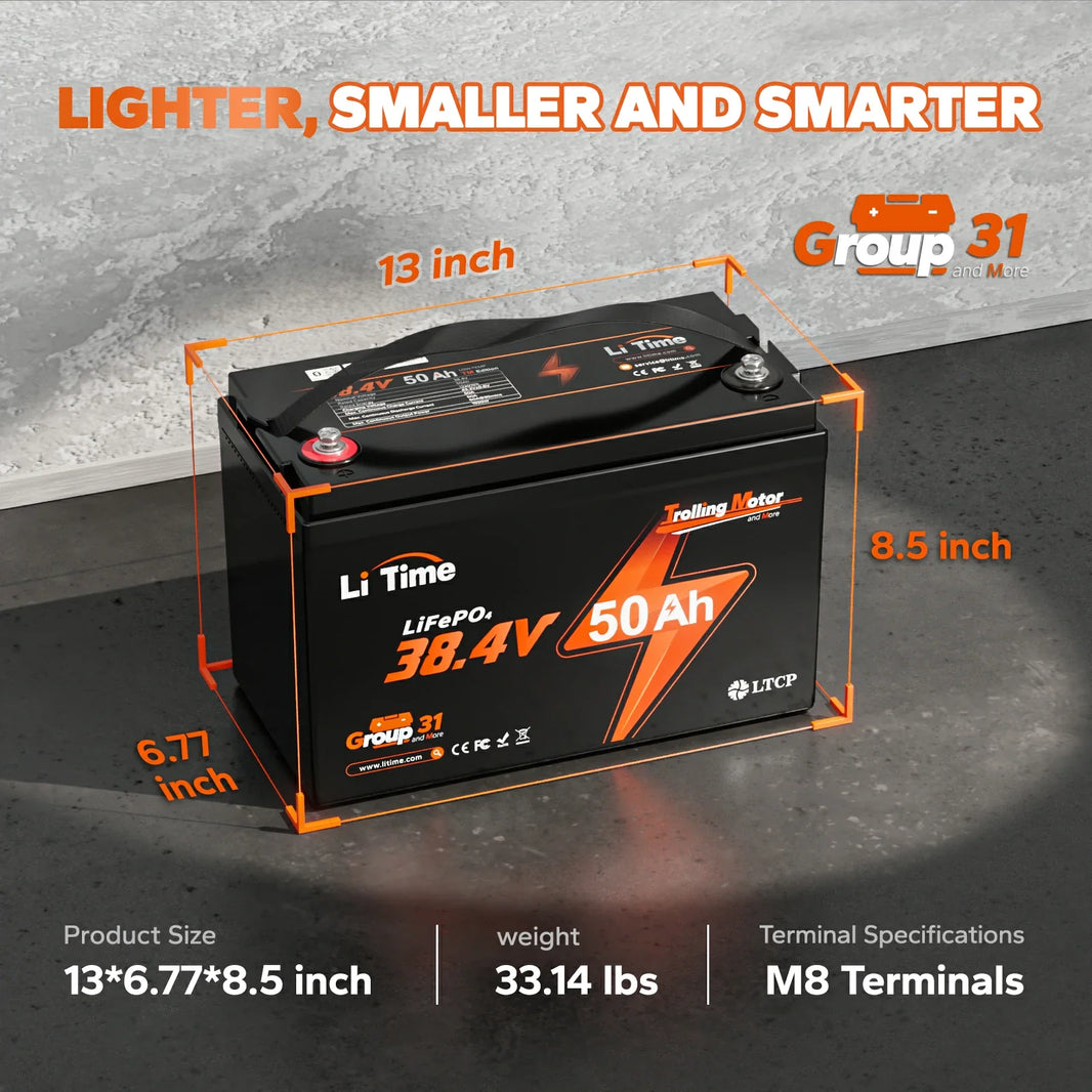 LiTime 36V 50Ah TM LiFePO4 Trolling Motor Battery