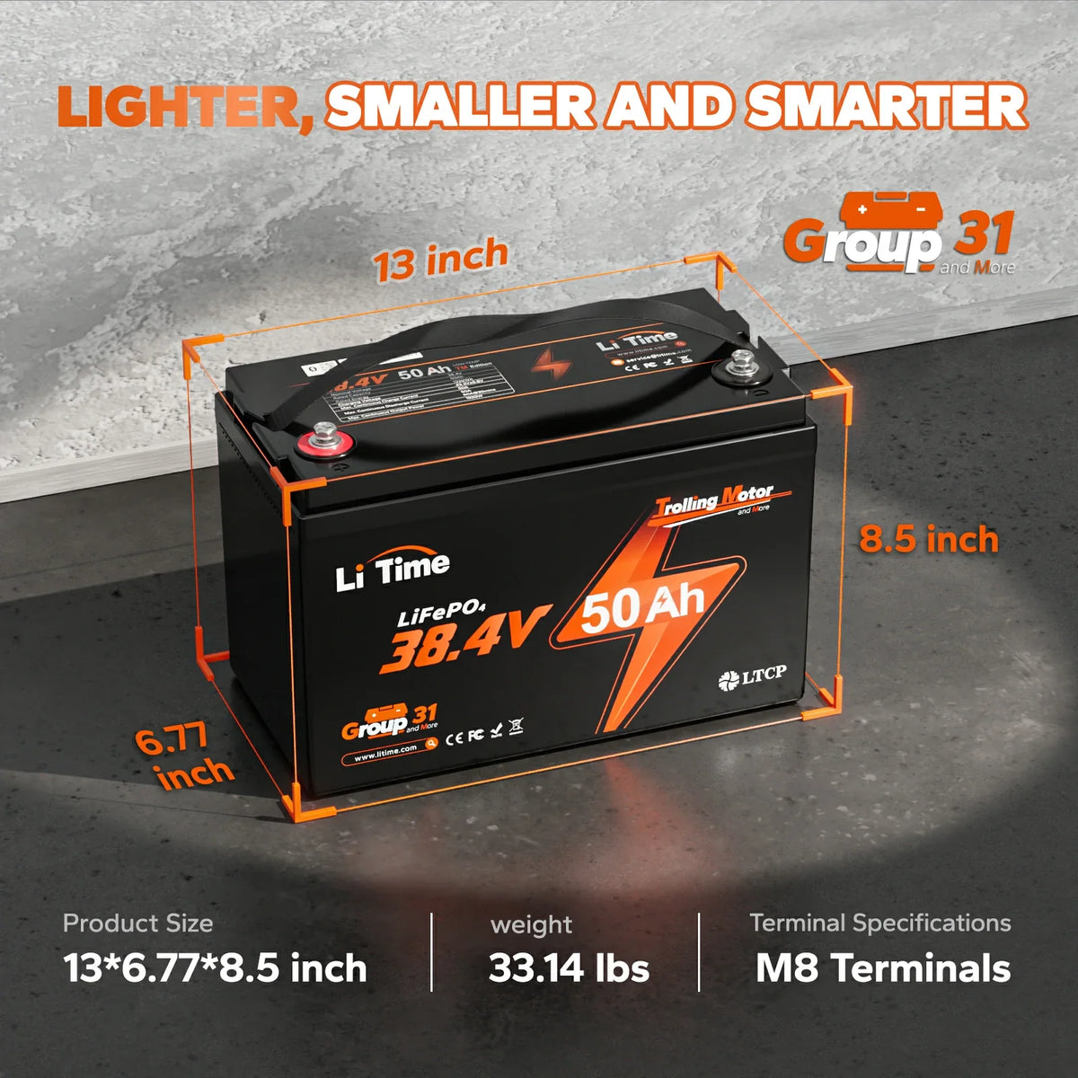LiTime 36V 50Ah TM LiFePO4 Trolling Motor Battery