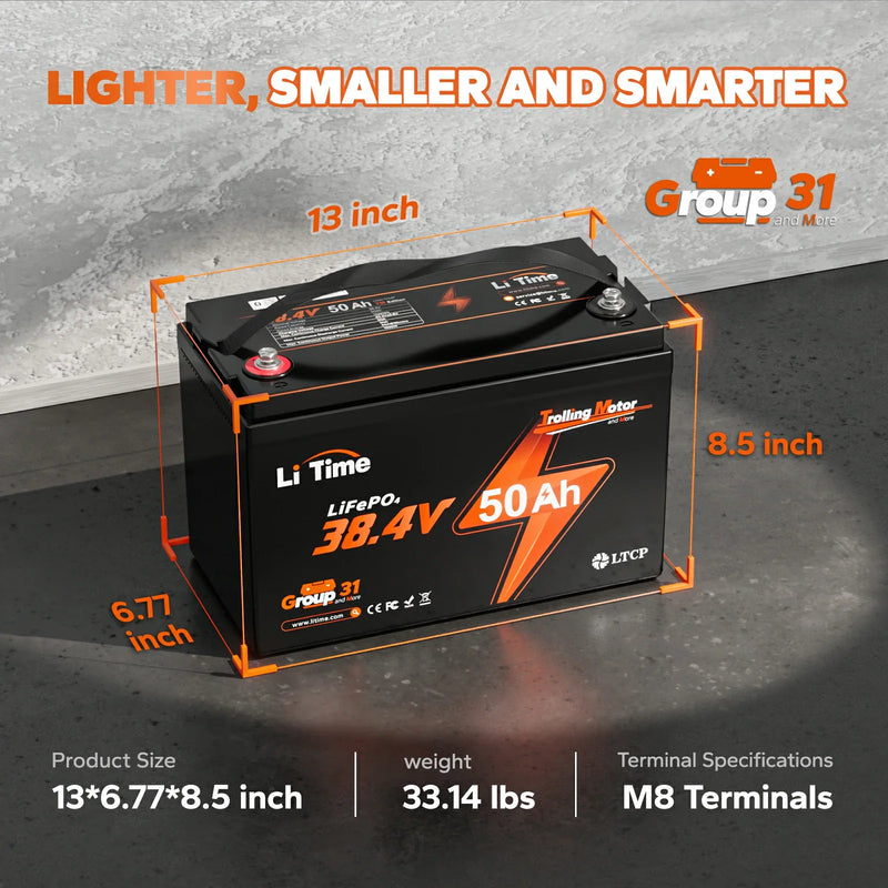 LiTime 36V 50Ah TM LiFePO4 Trolling Motor Battery