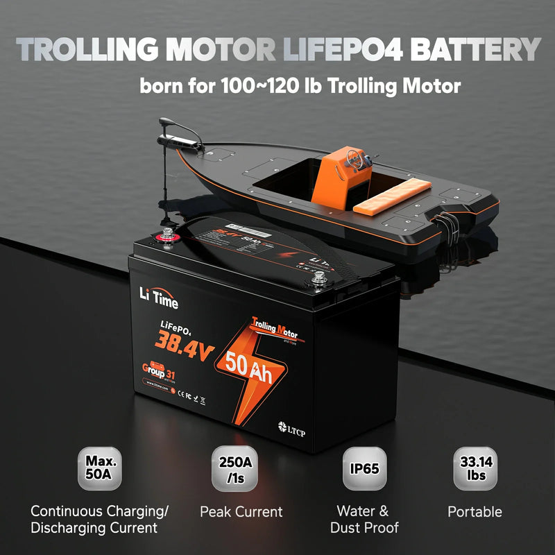 LiTime 36V 50Ah TM LiFePO4 Trolling Motor Battery