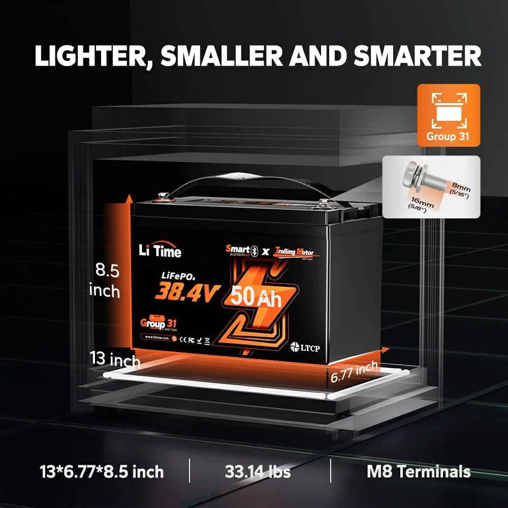 LiTime 36V 50Ah TM Bluetooth LiFePO4 Trolling Motor Battery