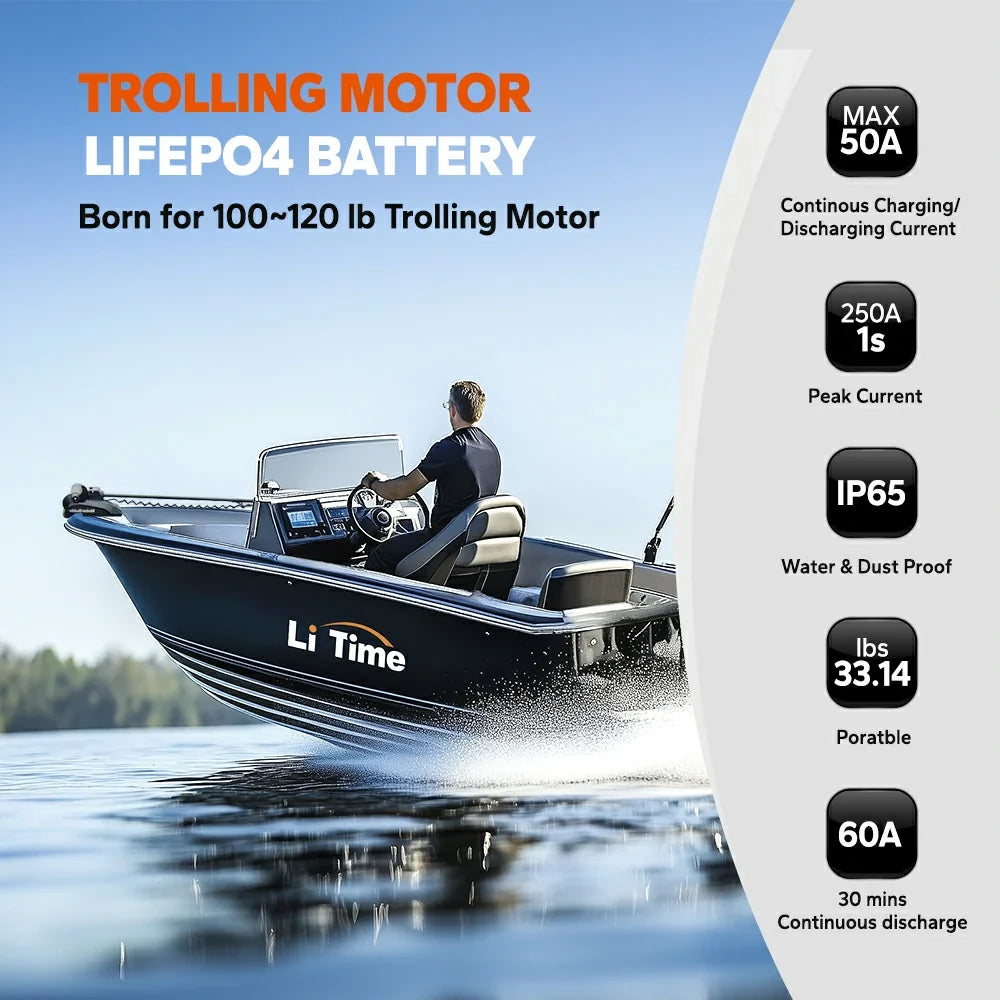 LiTime 36V 50Ah TM Bluetooth LiFePO4 Trolling Motor Battery