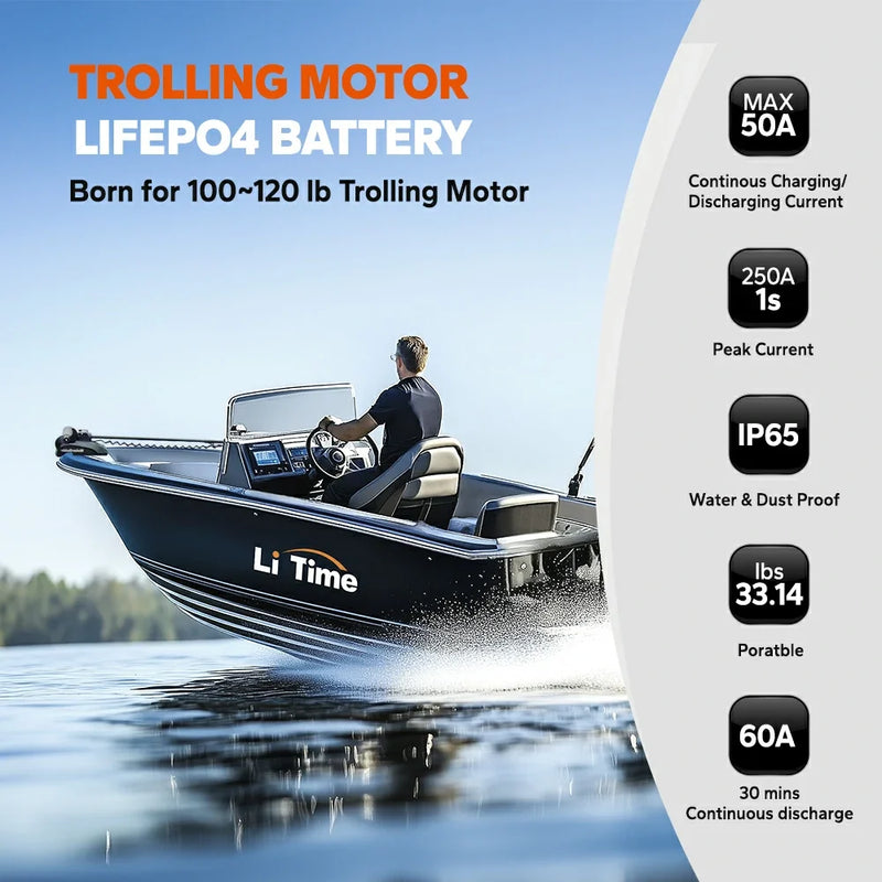 LiTime 36V 50Ah TM Bluetooth LiFePO4 Trolling Motor Battery