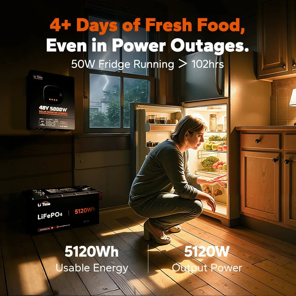 LiTime 48V (51.2V) 100Ah Smart ComFlex LiFePO4 Battery, Victron-Ready