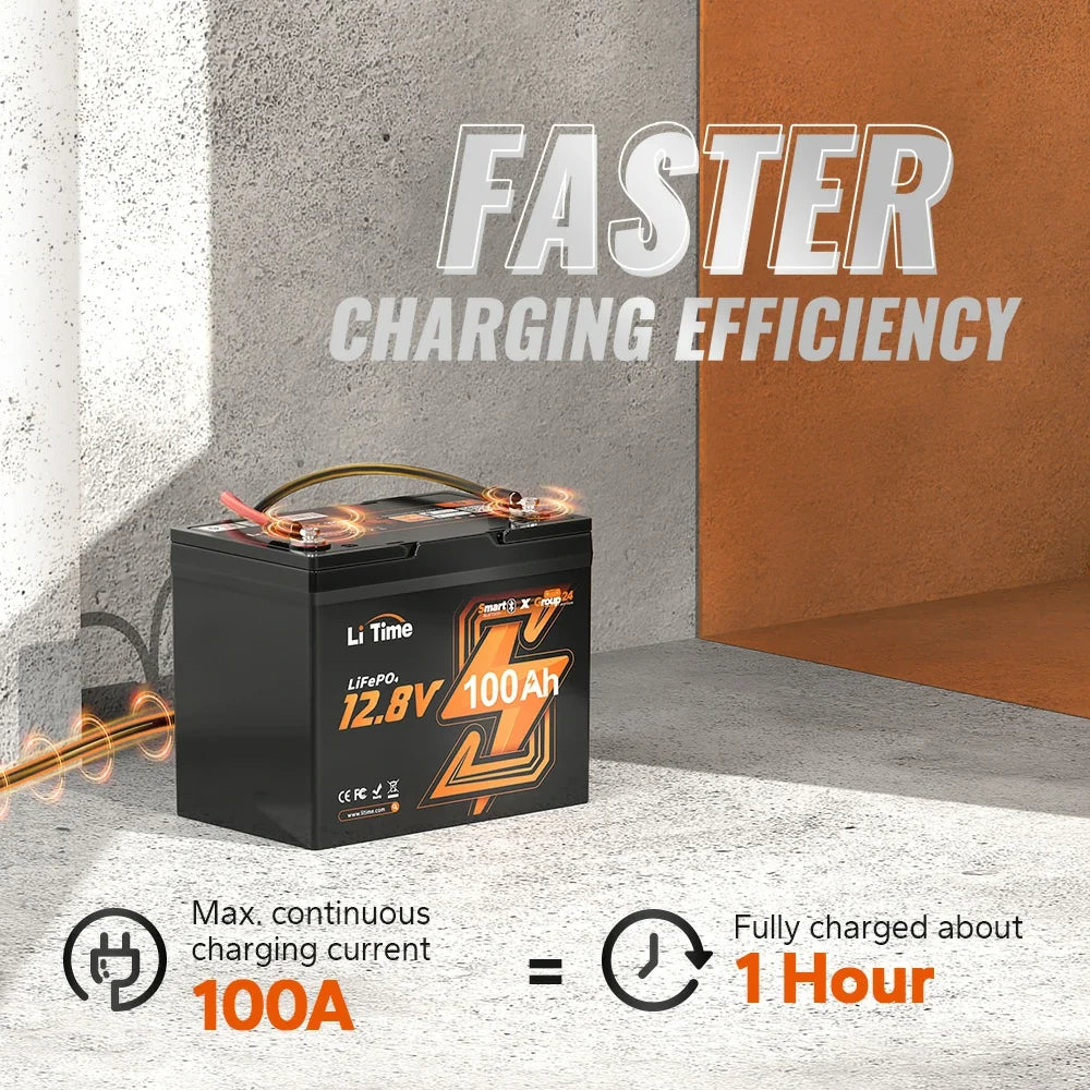 LiTime 12V 100Ah Group 24 Bluetooth LiFePO4 Deep Cycle Battery