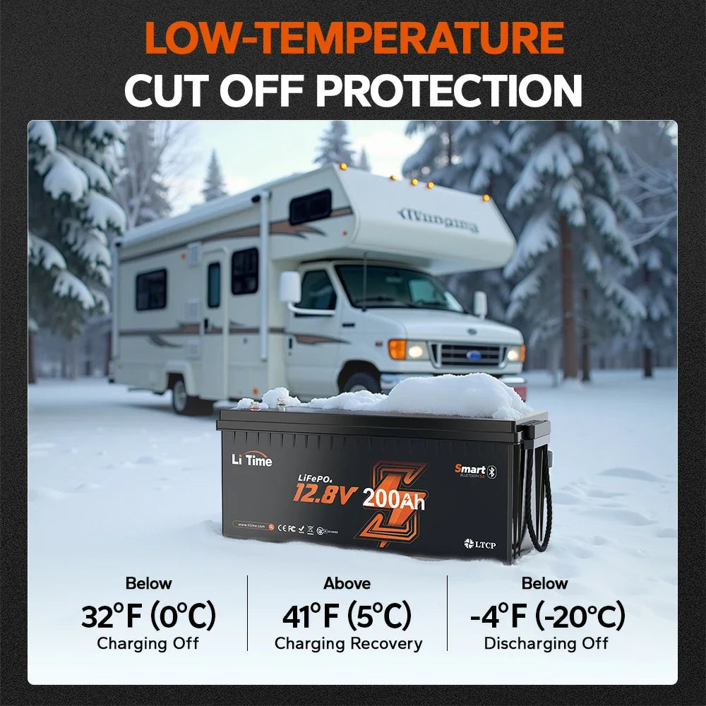 LiTime 12V 200Ah Bluetooth LiFePO4 Battery for RV & Marine