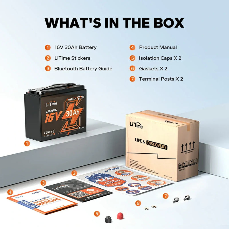 LiTime 16V 30Ah Bluetooth LiFePO4 Fish Finder & Kayak Battery