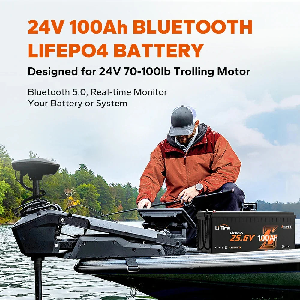 LiTime 24V 100Ah Bluetooth LiFePO4 Battery with Low-Temp Cut-Off