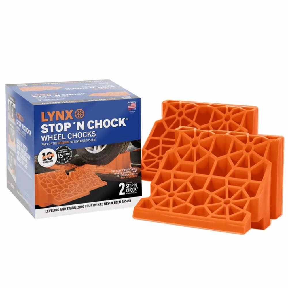 Lynx Stop N Chock wheel chocks, orange 2-pack