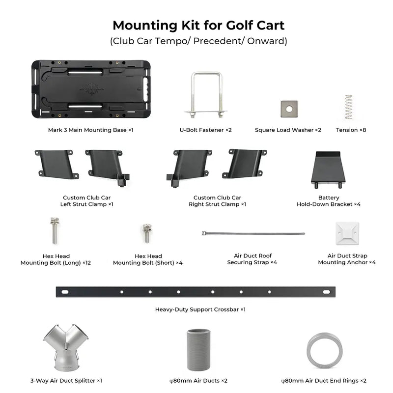 Zero Breeze Mark 3 golf cart mounting and air splitter kit view 5