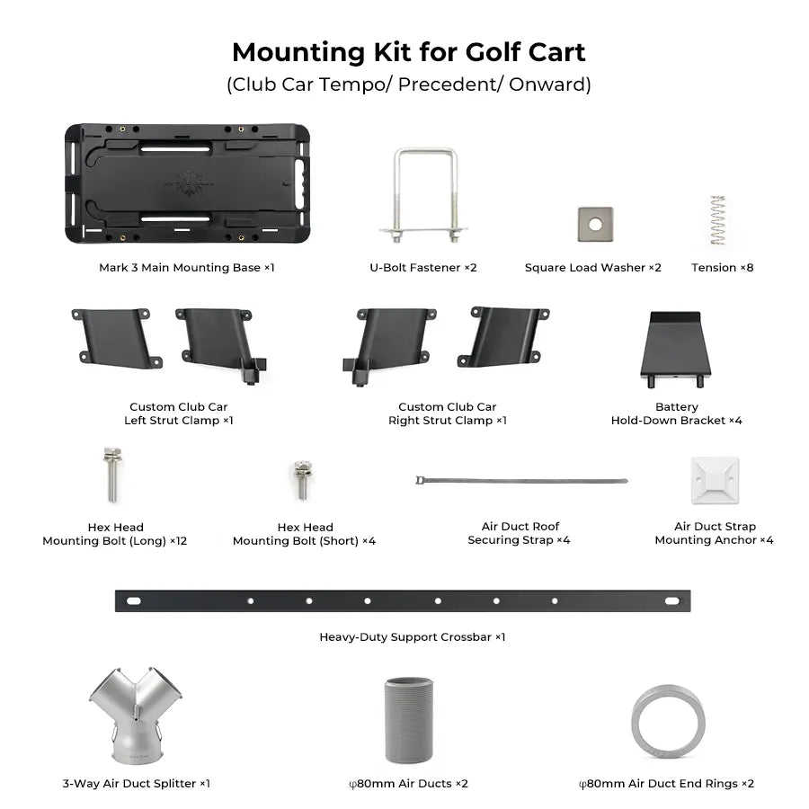 Zero Breeze Mark 3 golf cart mounting and air splitter kit view 5