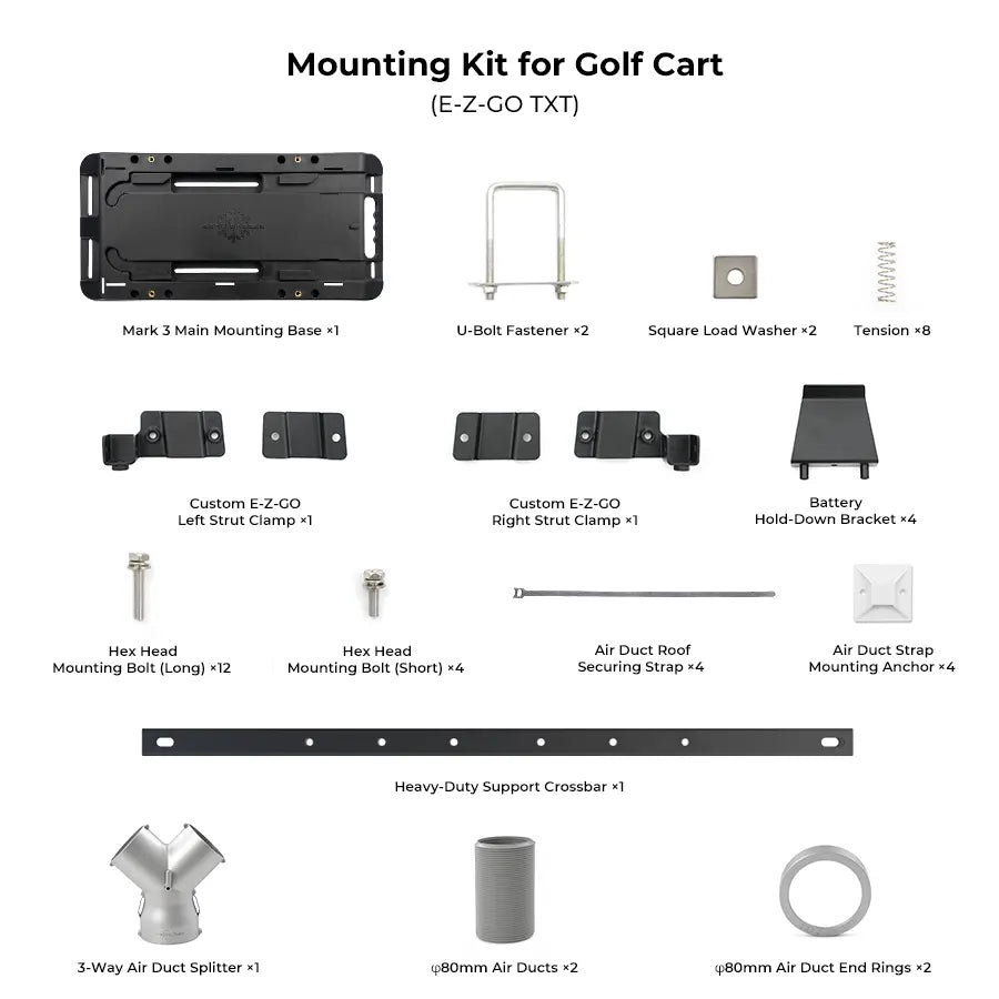 Zero Breeze Mark 3 golf cart mounting and air splitter kit view 6