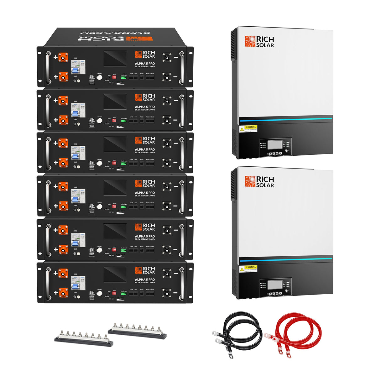 Rich Solar Off-Grid System Kit 13,000W 120/240V Output, 48VDC(30.72kWh ALPHA 5 PRO Server Lithium Iron Phosphate Battery)