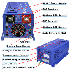AIMS Power 3000W Pure Sine Inverter Charger 12V with Transfer Switch - view 3