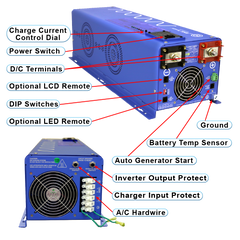 AIMS Power 4000W Pure Sine Inverter Charger 12V with Transfer Switch - view 3