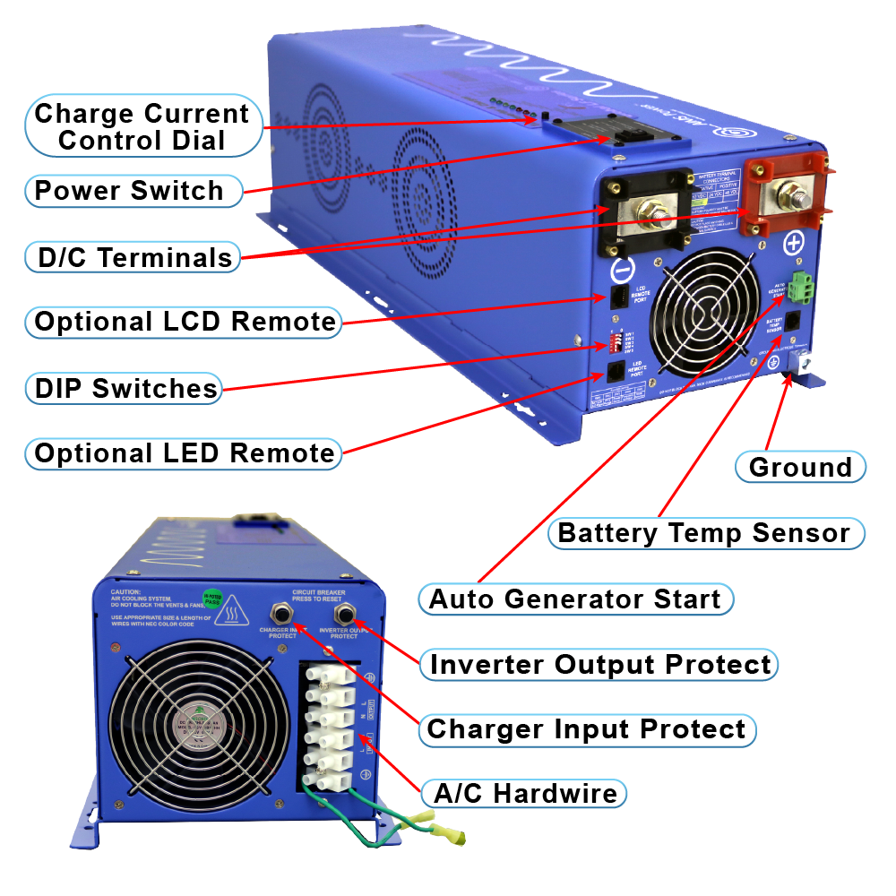 AIMS Power 4000W Split Phase Inverter Charger 12V, 120V Charge Input - view 2
