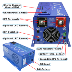 AIMS Power 1500W Pure Sine Inverter Charger 12V with Transfer Switch - view 2