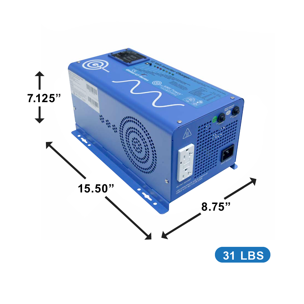 AIMS Power 1000W Pure Sine Inverter Charger 12V with Transfer Switch - view 3
