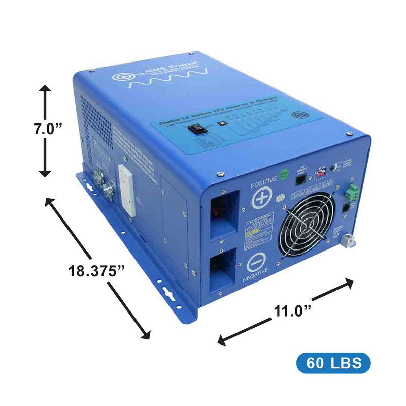 AIMS Power 1500W Pure Sine Inverter Charger 12V, Transfer Switch, ETL - view 3
