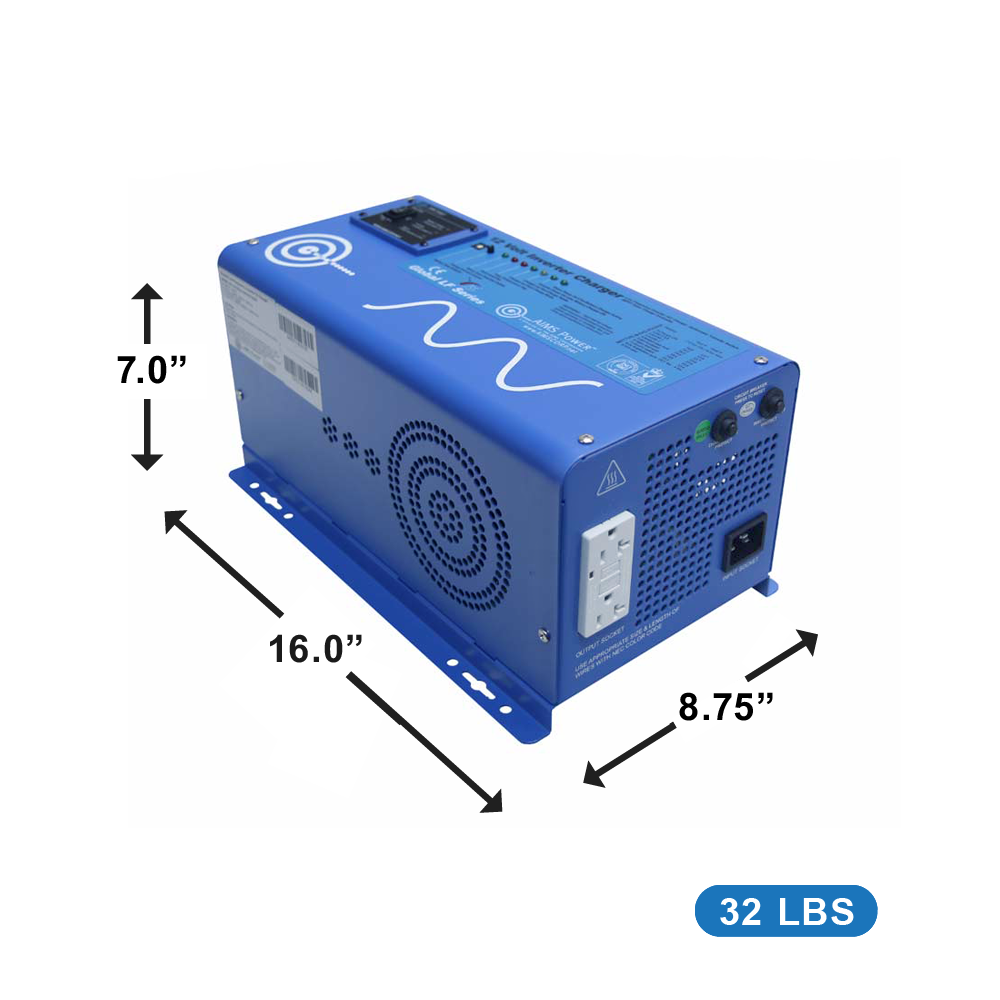 AIMS Power 1500W Pure Sine Inverter Charger 12V with Transfer Switch - view 3
